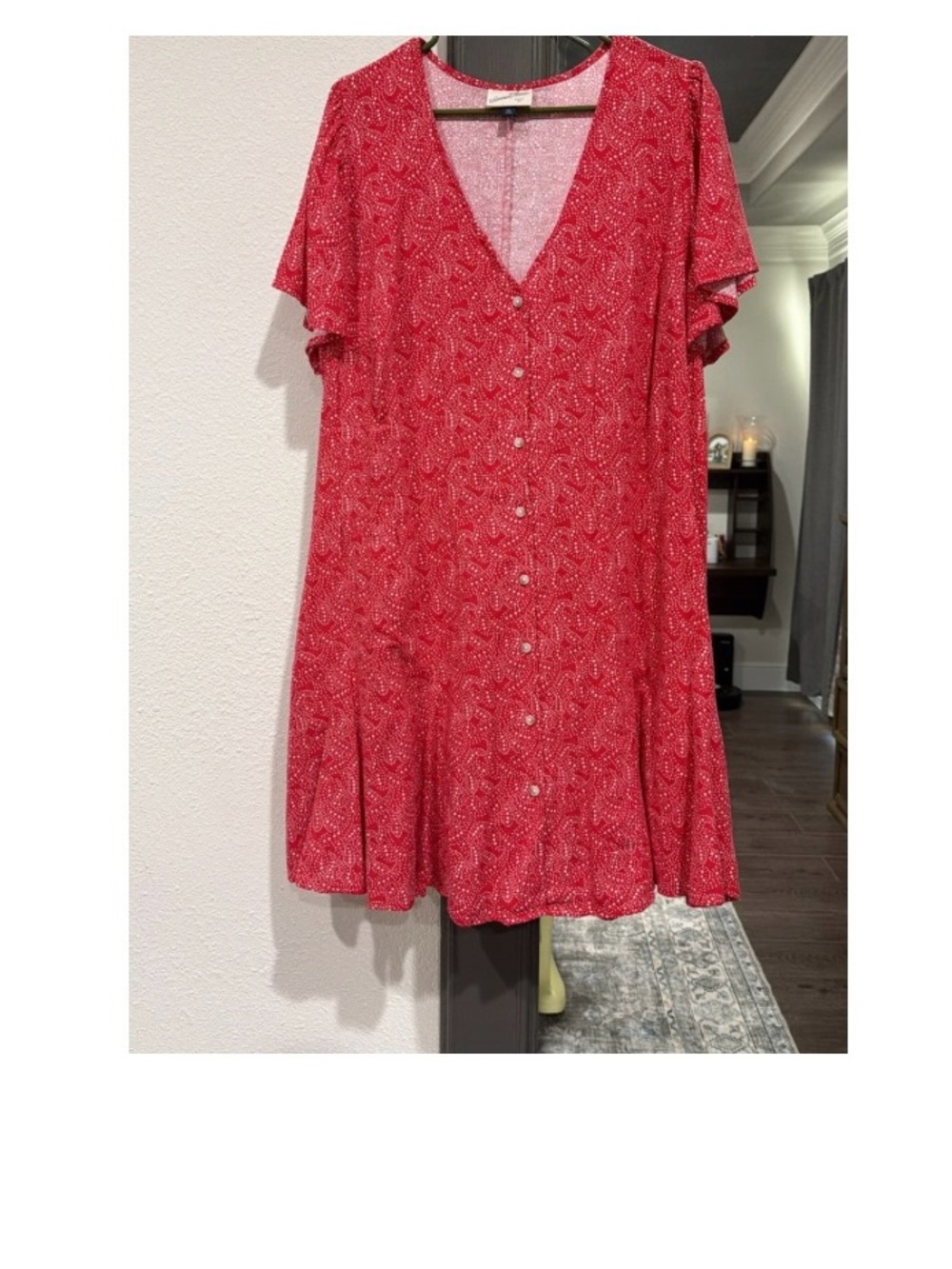 Madewell Red Paisley V-Neck Button-Front Mini Dress